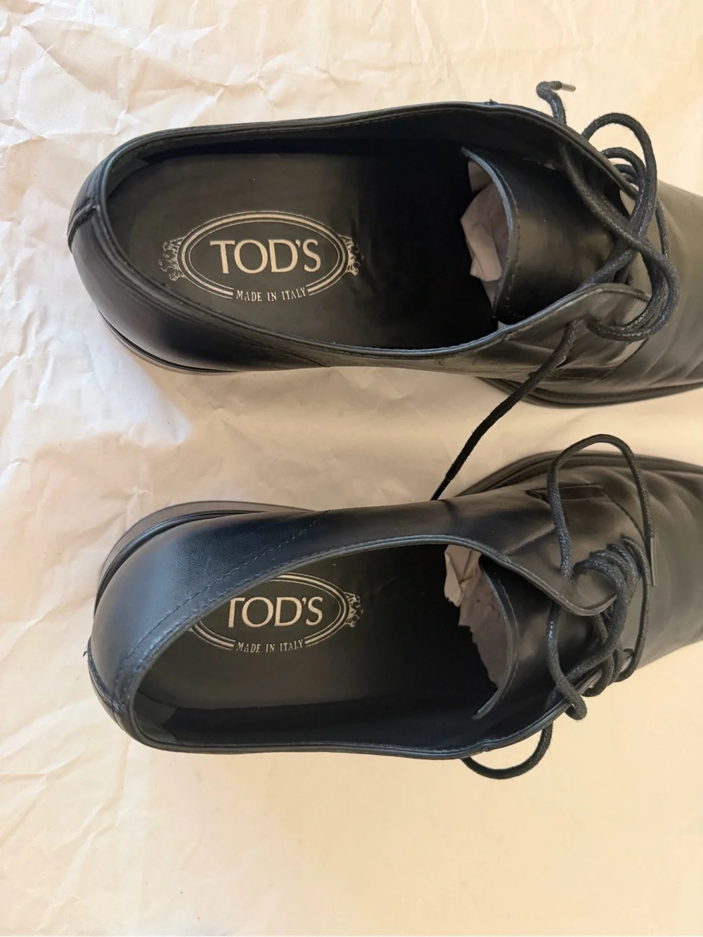 Tod's Black Leather Derby Lace-Up Shoes sz10